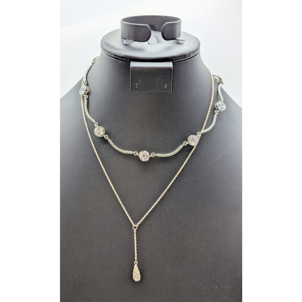 Lot of Two Silver Tone Lia Sophia & Unbranded Crystal Rhinestone Chain Necklaces